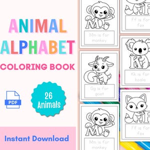 ABC Animal Coloring Pages Fun Alphabet Coloring Printable for Kids Preschool and Kindergarten Digital Download