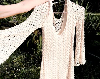 Sukienka FREE PEOPLE Vintage Classic w stylu lat 70., szydełkowa, w kolorze ecru, nigdy nie noszona