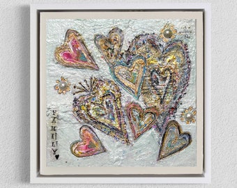 Family  - beautiful original one off mixed media painting on canvas board. Abstract heart, ready to hang or frame.