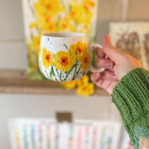 Hello sunshine Mug Hand painted Dishwasher safe handmade mug. Inspired by the hope of spring image 5