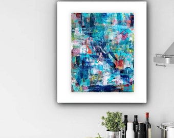 Summer Raiin - beautiful abstract expressionist painting on canvas paper.  A3 size, ready to frame.