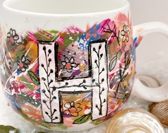 Custom  Hand painted intitial mug. Dishwasher safe handmade mug