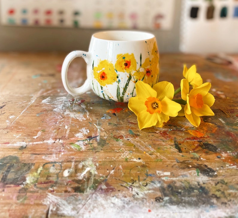 Hello sunshine Mug Hand painted Dishwasher safe handmade mug. Inspired by the hope of spring image 4