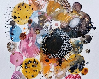 Pebble Beach - beautiful abstract pebble painting in watercolour and ink.