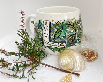 Custom  Hand painted intitial mug. Dishwasher safe handmade mug