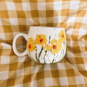 Hello sunshine Mug Hand painted Dishwasher safe handmade mug. Inspired by the hope of spring image 3