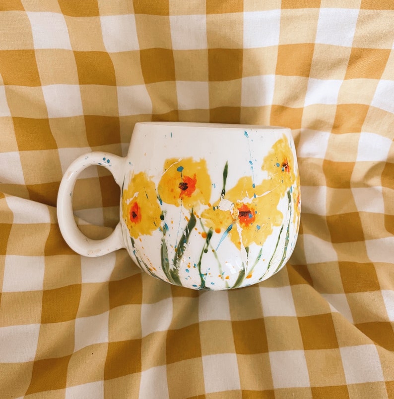 Hello sunshine Mug Hand painted Dishwasher safe handmade mug. Inspired by the hope of spring image 3