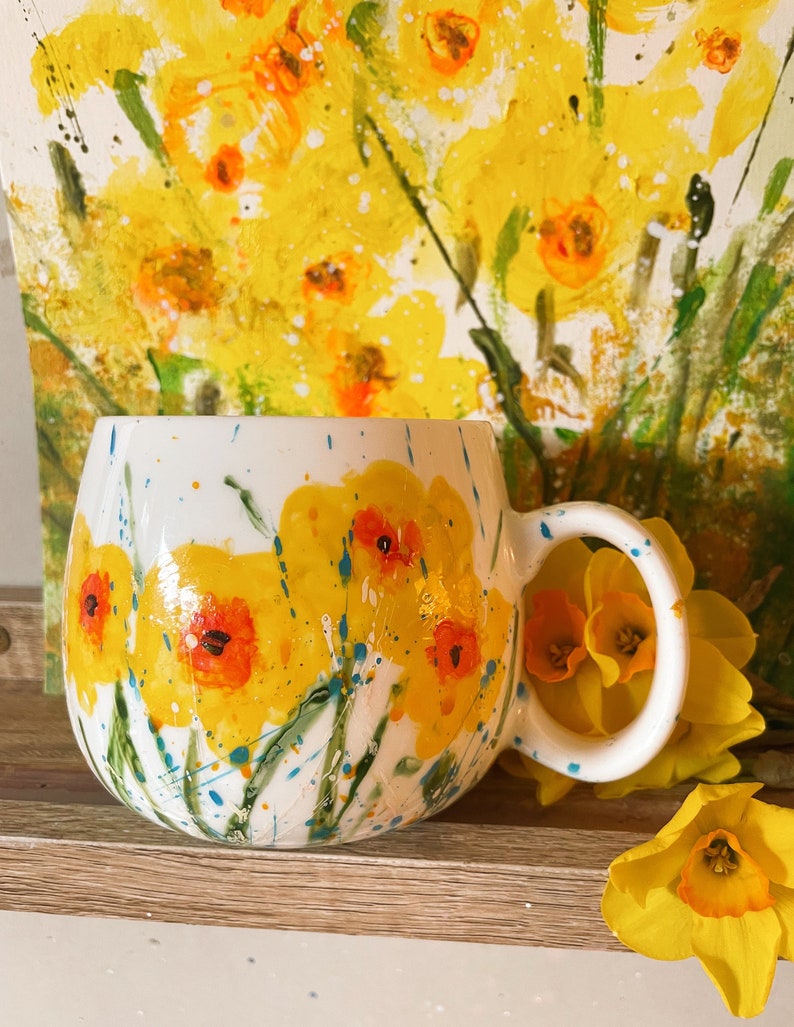 Hello sunshine Mug Hand painted Dishwasher safe handmade mug. Inspired by the hope of spring image 8