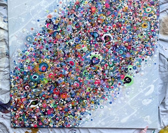 Kaleidoskop - Großes abstraktes expressionistisches Gemälde auf in der Galerie gewickelter Leinwand. 60 x 60 cm, fertig zum aufhängen. Original, Unikat