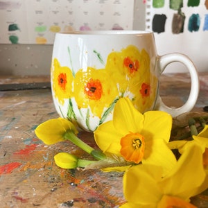 Hello sunshine Mug Hand painted Dishwasher safe handmade mug. Inspired by the hope of spring image 6