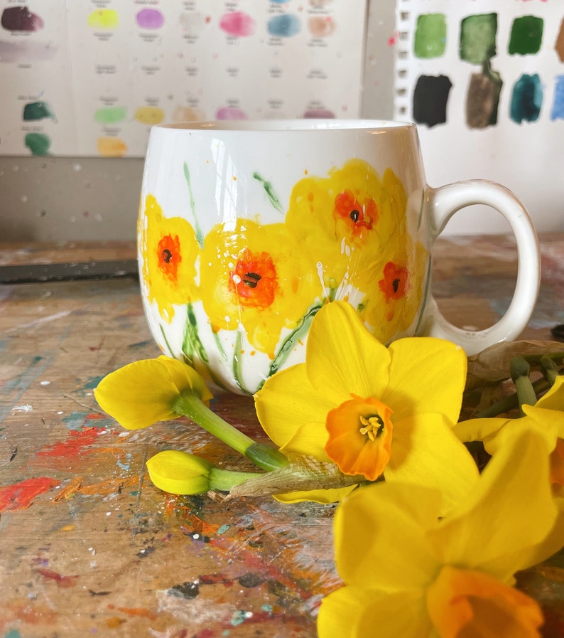 Hello sunshine Mug Hand painted Dishwasher safe handmade mug. Inspired by the hope of spring image 6