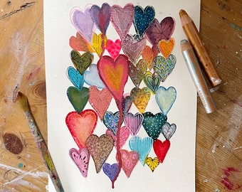Love hearts  - beautiful abstract hearts  painting in watercolour and ink.
