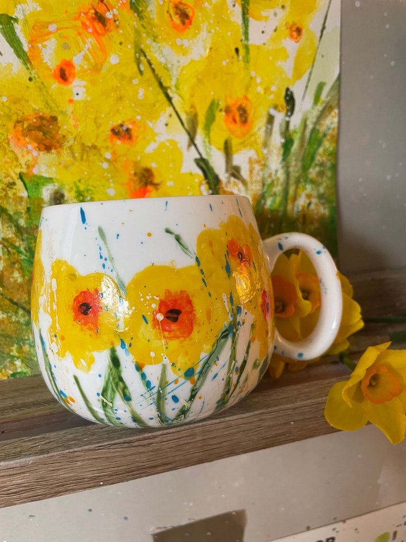 Hello sunshine Mug Hand painted Dishwasher safe handmade mug. Inspired by the hope of spring image 7