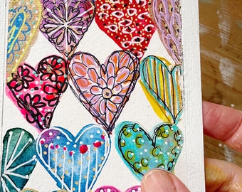 Patchwork hearts 4   - Beautiful abstract heart painting inspired by love snd family. Painted in watercolors and inks .