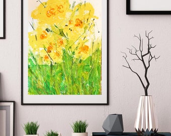 Spring daffodils #3 - beautiful one off expressionistic painting evoking the joy of spring ! Original painting on canvas paper