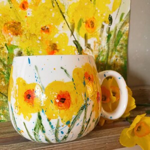 Hello sunshine Mug Hand painted Dishwasher safe handmade mug. Inspired by the hope of spring image 1