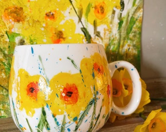 Hello sunshine Mug Hand painted Dishwasher safe handmade mug. Inspired by the hope of spring!