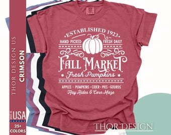 Fresh Pumpkins Fall Market Shirt Established 1923 Hand Picked Daily Autumn Harvest Graphic Tee Cozy Thanksgiving Top Comfort Colors 1717