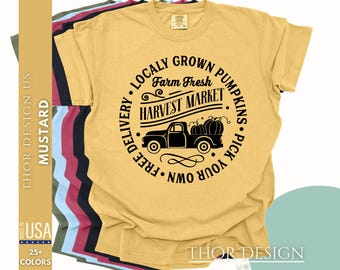 Farmhouse Style Harvest Market T-Shirt Farm Fresh Comfort Colors 1717 Autumn Fall Tee Rustic Free Delivery Cozy Seasonal Graphic Shirt