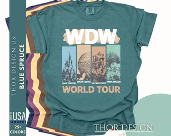 Vintage WDW World Tour Comfort Colors T-Shirt - Epcot, Animal Kingdom, Magic Kingdom Tee - Disney Parks Vacation Shirt - Family Trip Shirt