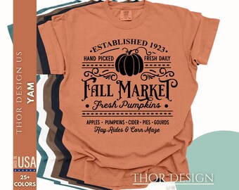 Autumn Harvest Fresh Pumpkins Shirt Fall Market Established 1923 Hand Picked Fresh Daily Cozy Seasonal Graphic Tee Comfort Colors 1717