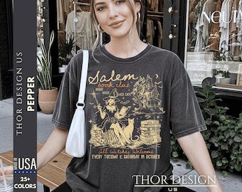 Comfort Colors Salem Book Club Shirt – Vintage Halloween T-Shirt Witchy Book Lover Tee Spooky Reading Top Gift for Reader