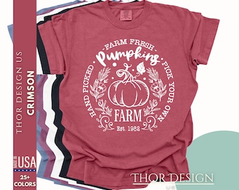 Hand Picked Farm Fresh Pick Your Own Pumpkins Shirt Farm est 1982 Autumn Harvest Graphic Tee Cozy Fall Comfort Colors 1717 Seasonal Top