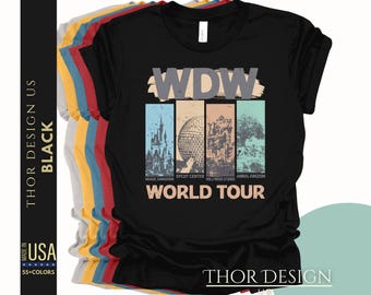 Vintage WDW World Tour Tee - Epcot, Animal Kingdom, Magic Kingdom Shirt - Disney Parks Vacation T-Shirt - Family Matching Disney Trip Shirt