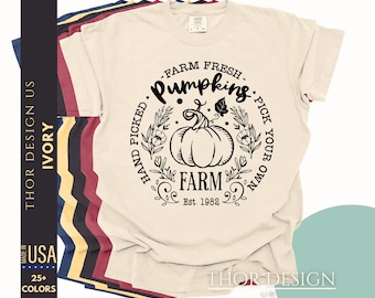 Pick Your Own Pumpkins Farm Fresh Hand Picked Shirt Farm est 1982 Autumn Harvest Cozy Fall Graphic Tee Vintage Farmhouse Top Comfort Colors