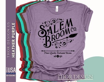 Salem Broom Co. Shirt | Funny Halloween Witch T-Shirt | Fall Witchy Clothing for Halloween Outfits | Perfect Halloween Gift Tee