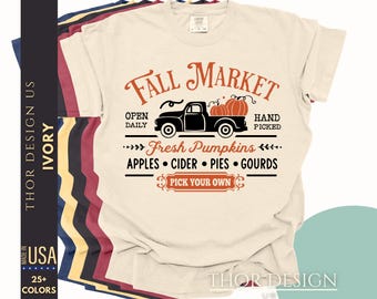 Fall Market Fresh Pumpkins Shirt Graphic Tee Autumn Harvest Car Apples Cider Pies Gourds Cozy Seasonal Top Comfort Colors 1717