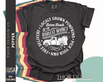 Autumn Harvest Market Farm Fresh Shirt Cozy Fall Comfort Colors 1717 Tee Vintage Farmhouse Free Delivery Graphic Seasonal Top