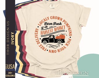 Farm Fresh Harvest Market Graphic Tee for Autumn Fall Comfort Colors 1717 Vintage Farmhouse Free Delivery Rustic Seasonal Shirt