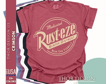 Cars Rust-Eze Comfort Colors T-Shirt | Halloween Costume Medicated Bumper Ointment Rear End Formula Tee | Cars Tee | Lightning McQueen Shirt