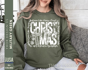 Distressed Cross Christmas Sweatshirt - Faith Holiday Shirt for Men and Women
