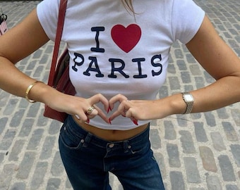 I Love Paris T-Shirt - Paris Lover Tee, French City Travel Shirt for Women, Cute Parisian Graphic Tee, Gift for France Lovers, Trendy Top