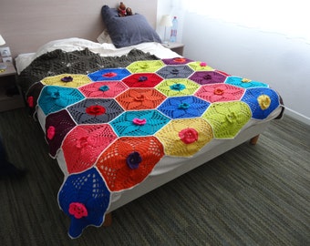 LOTUS FLOWER blanket / couverture -  Crochet Pattern - français / english