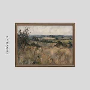 Field Fall Landscape Print, Download Art Printable, Moody Autumn Oil Painting, Painting Muted Neutral Colors