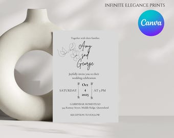 Minimalist Floral Wedding Invitation Template (Digital Download)