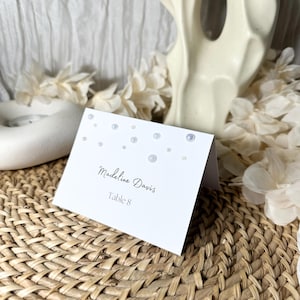 Tarjeta con nombre para el lugar de la boda con perlas, elegante tarjeta con nombre para el lugar, estilo boho, estilo elegante
