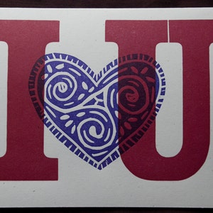 I heart U Letterpress Greeting Card Handprinted From Vintage Wood Type image 2