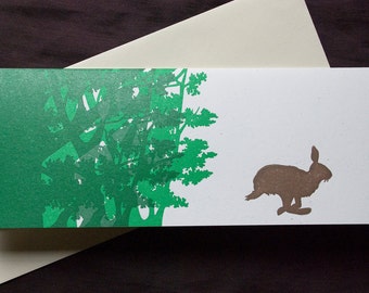 Spring Hare Letterpress Handprinted Blank Greeting Card