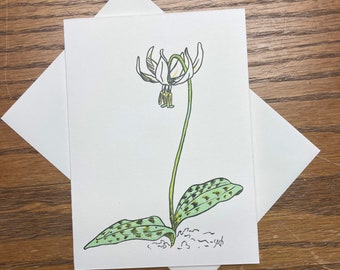 White Fawn Lily handprinted blank letterpress greeting card