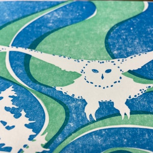 Snowy Owl and Aurora Borealis letterpress hand-printed greeting card image 3