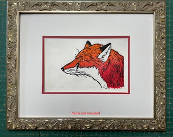 Sunset Fox hand-printed linocut