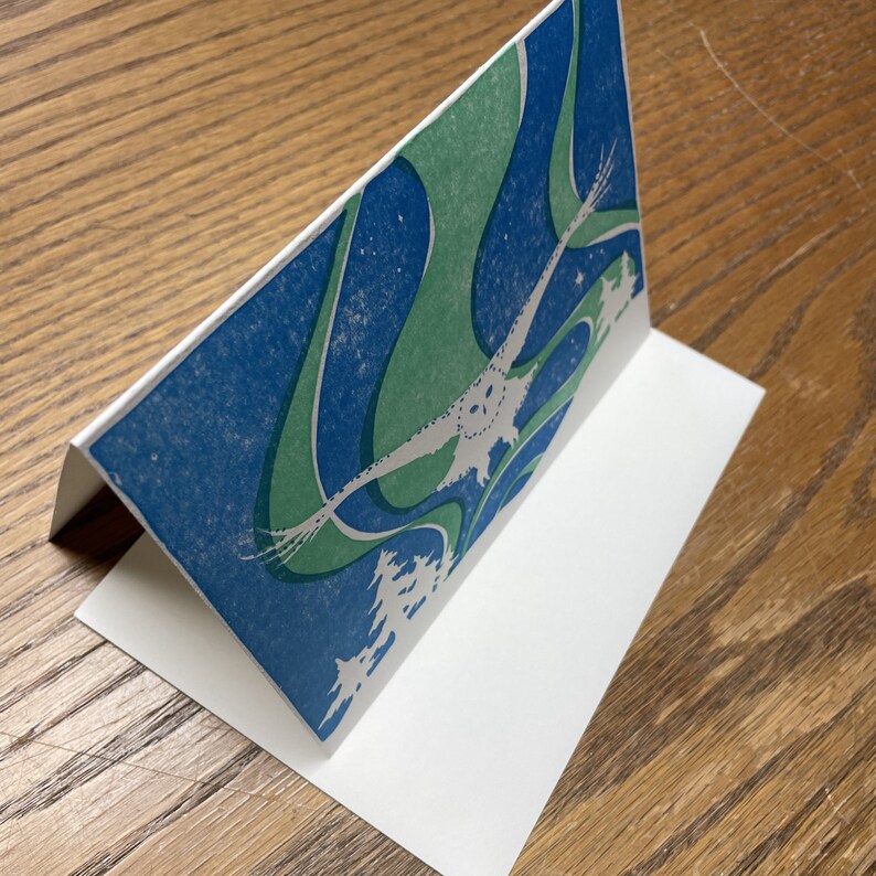 Snowy Owl and Aurora Borealis letterpress hand-printed greeting card image 4