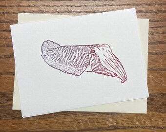 Sea Things Cuttlefish hand printed blank letterpress greeting card