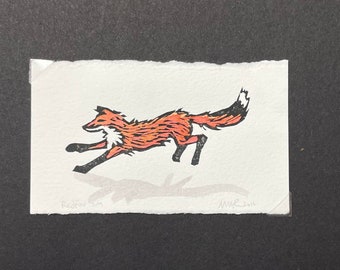 Red Fox hand-coloured relief mini print