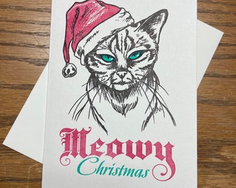 Meowy Christmas hand-printed letterpress greeting card