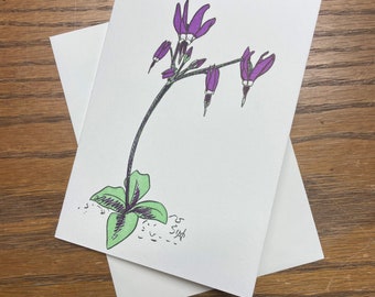 Shooting Star flower handprinted blank letterpress greeting card